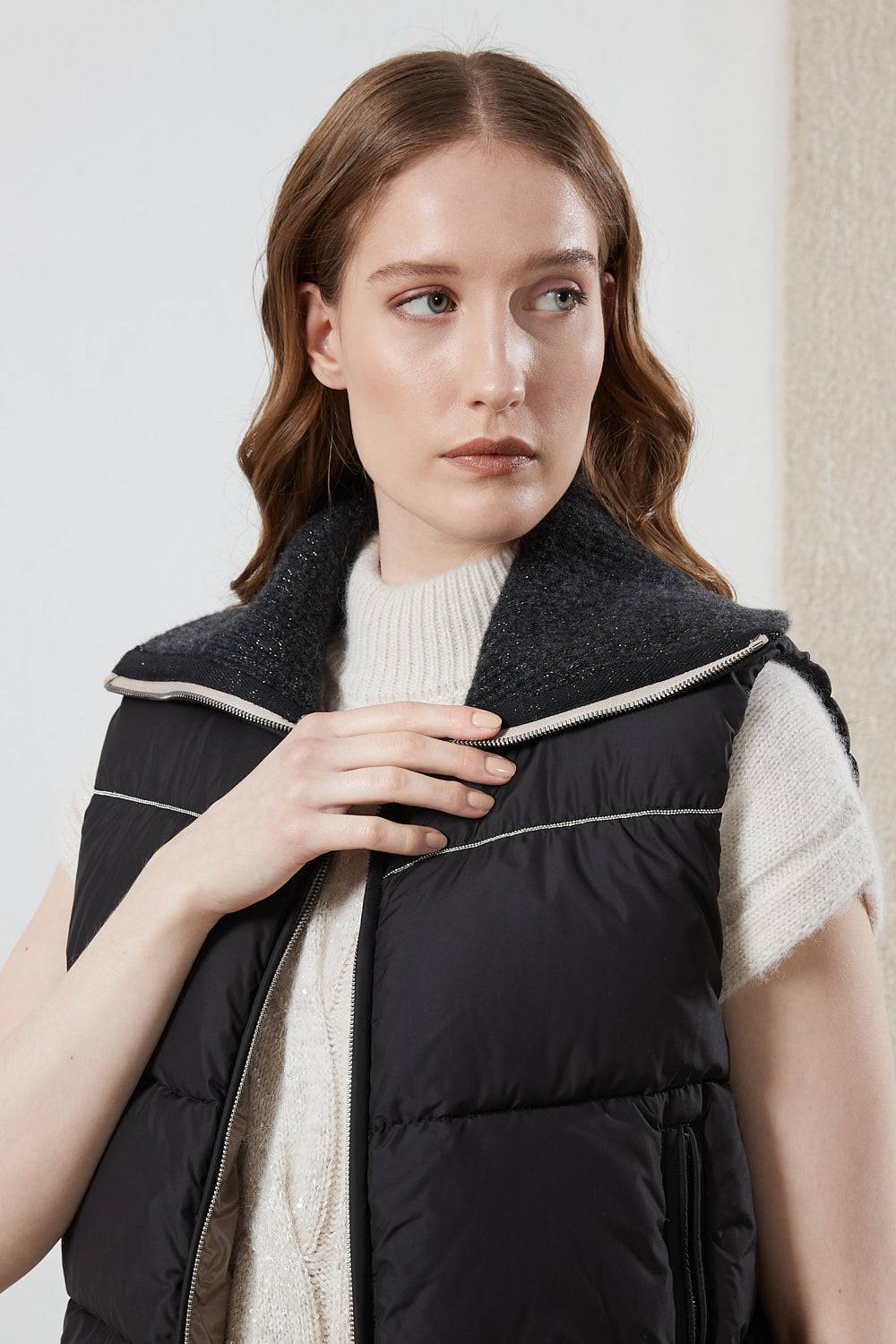 Peserico Piumino d'oca senza maniche con collo in tricot Shopping Online