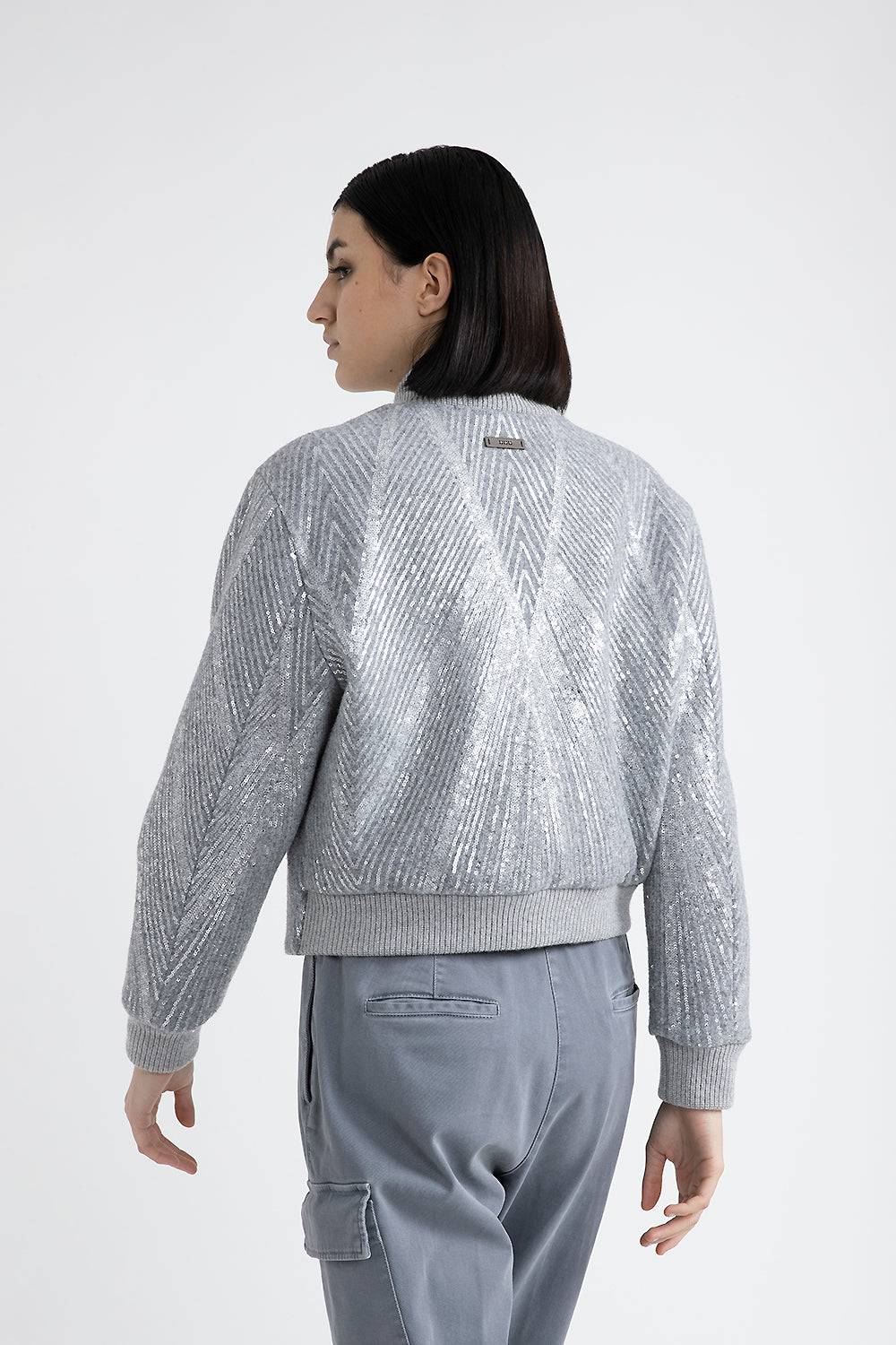Peserico Giaccone crop in panno garzato con ricamo di paillettes Convenienza