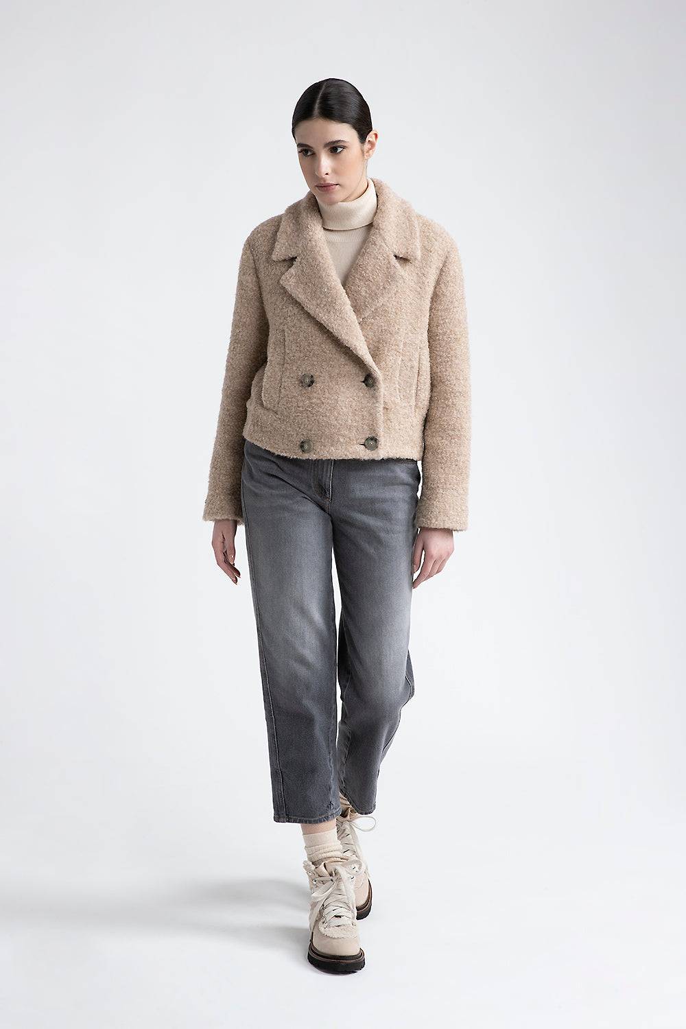 Peserico Blazer crop in panno bouclé di lana e alpaca Presa