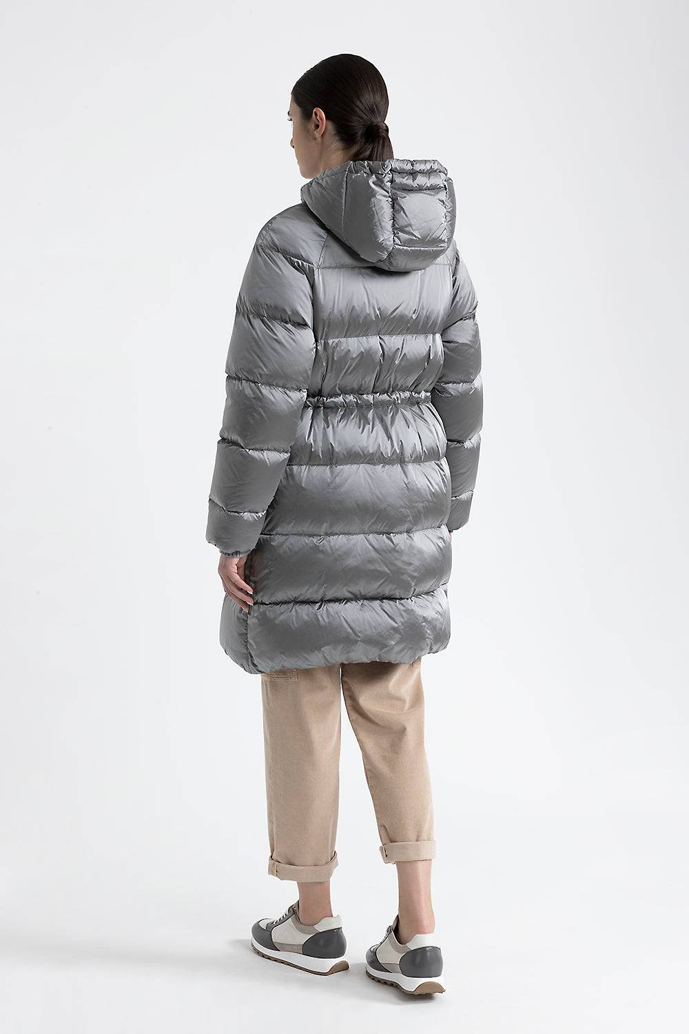 Peserico Piumino lungo con cappuccio in twill di nylon WR In Vendita
