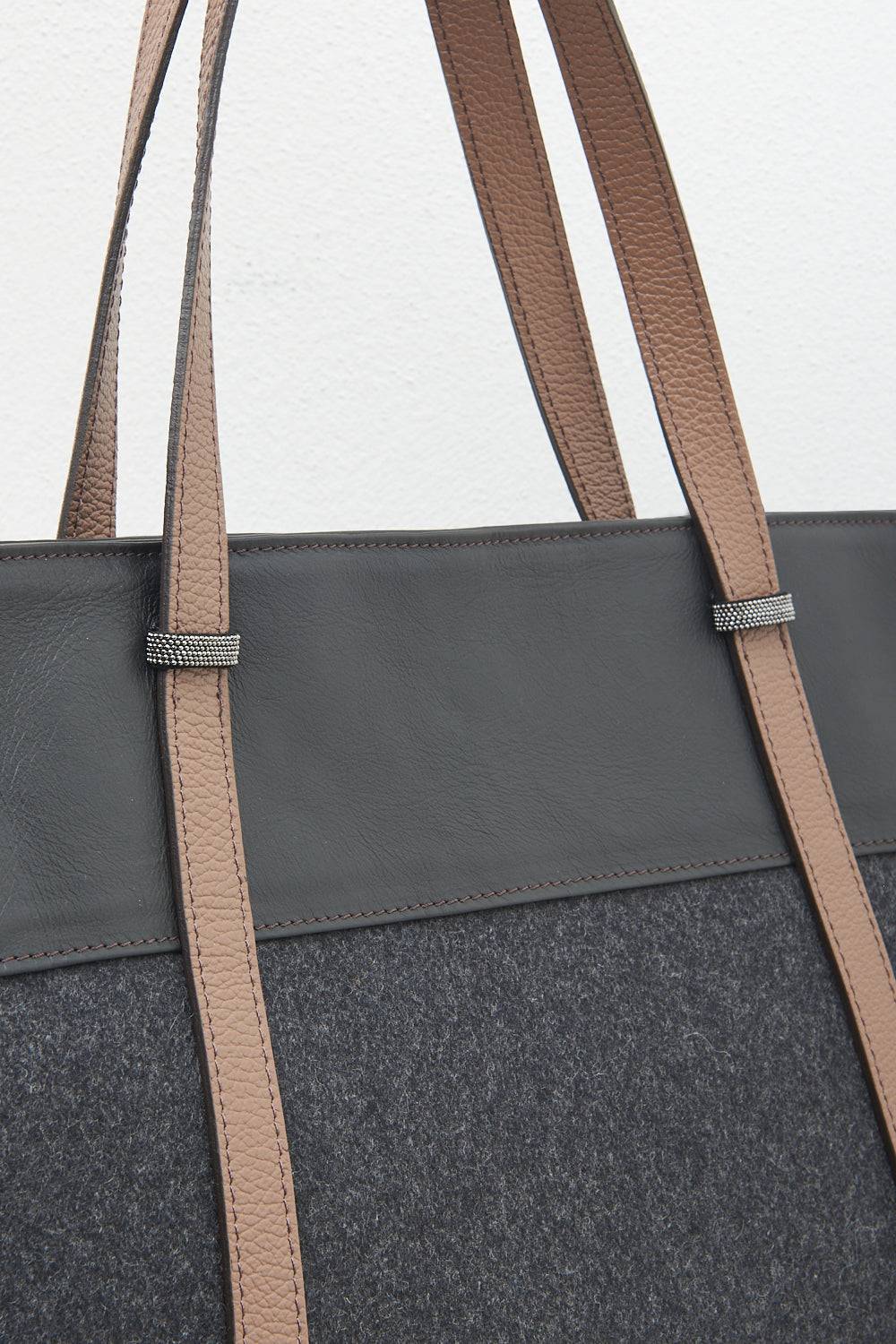 Peserico Borsa shopping in feltro, vera pelle e Punto Luce Lightning offer