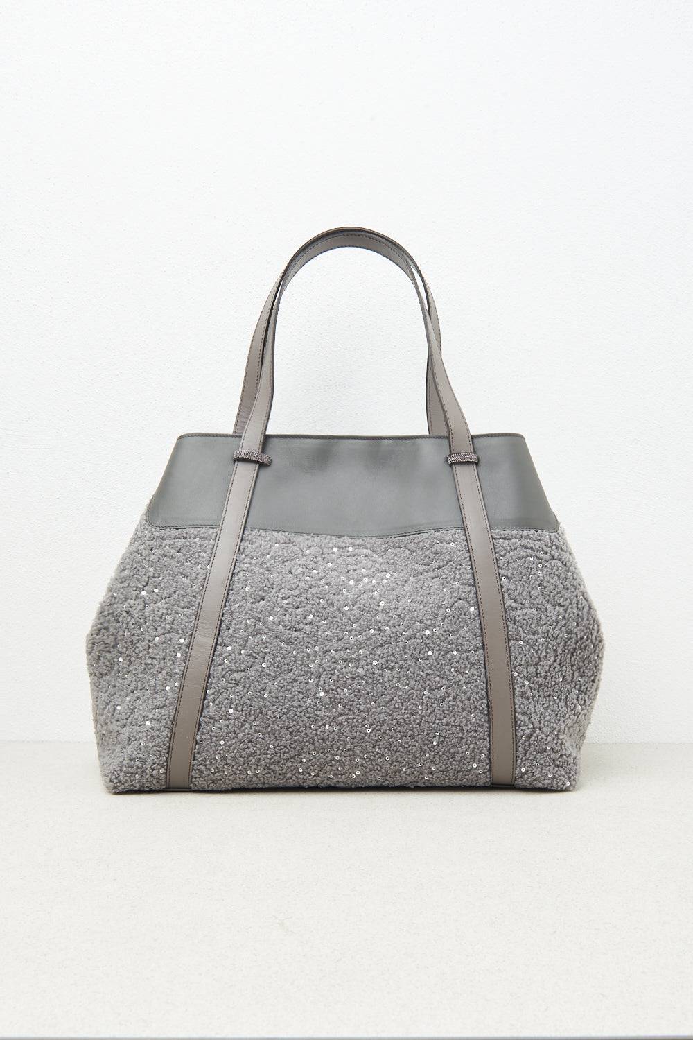 Peserico Borsa shopping in eco-pelliccia con paillettes e Punto Luce Grandi sconti