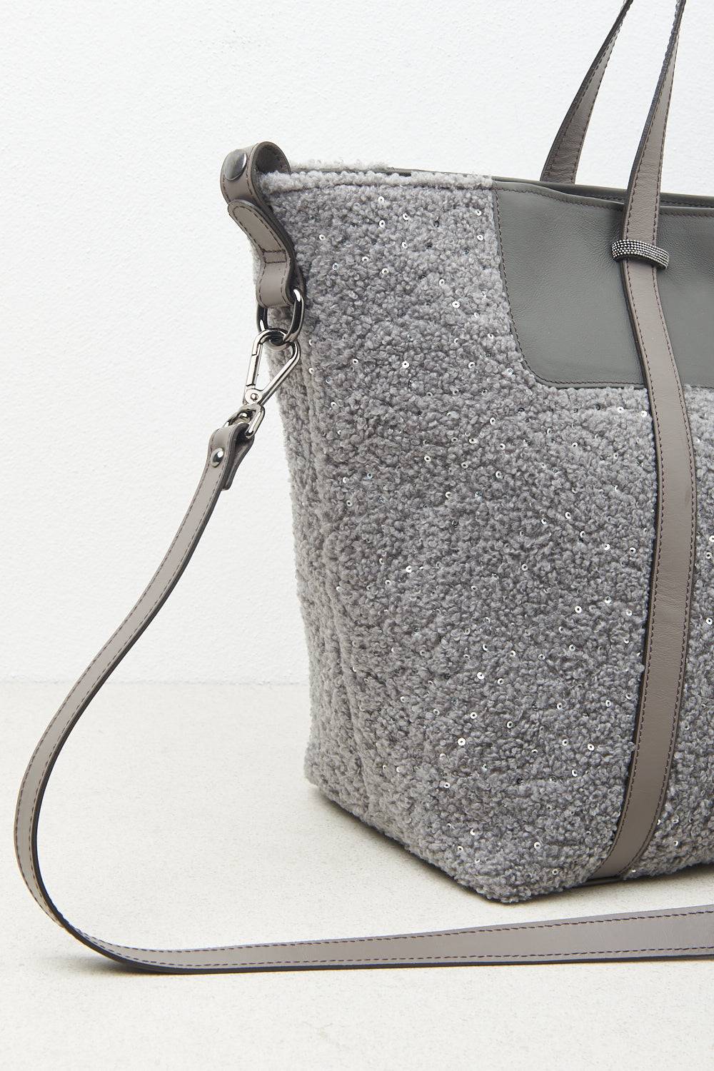 Peserico Borsa shopping in eco-pelliccia con paillettes e Punto Luce Grandi sconti