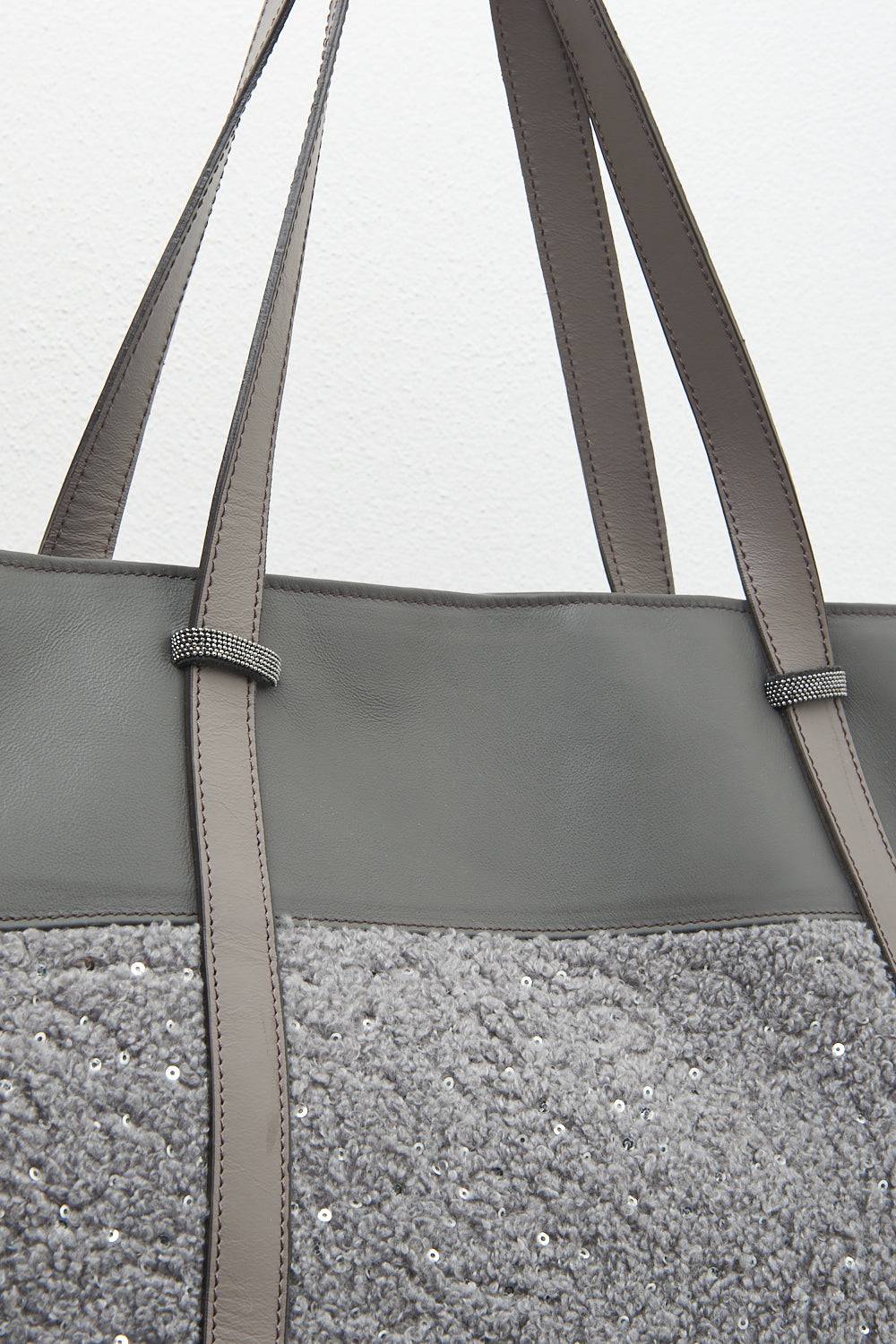 Peserico Borsa shopping in eco-pelliccia con paillettes e Punto Luce Grandi sconti