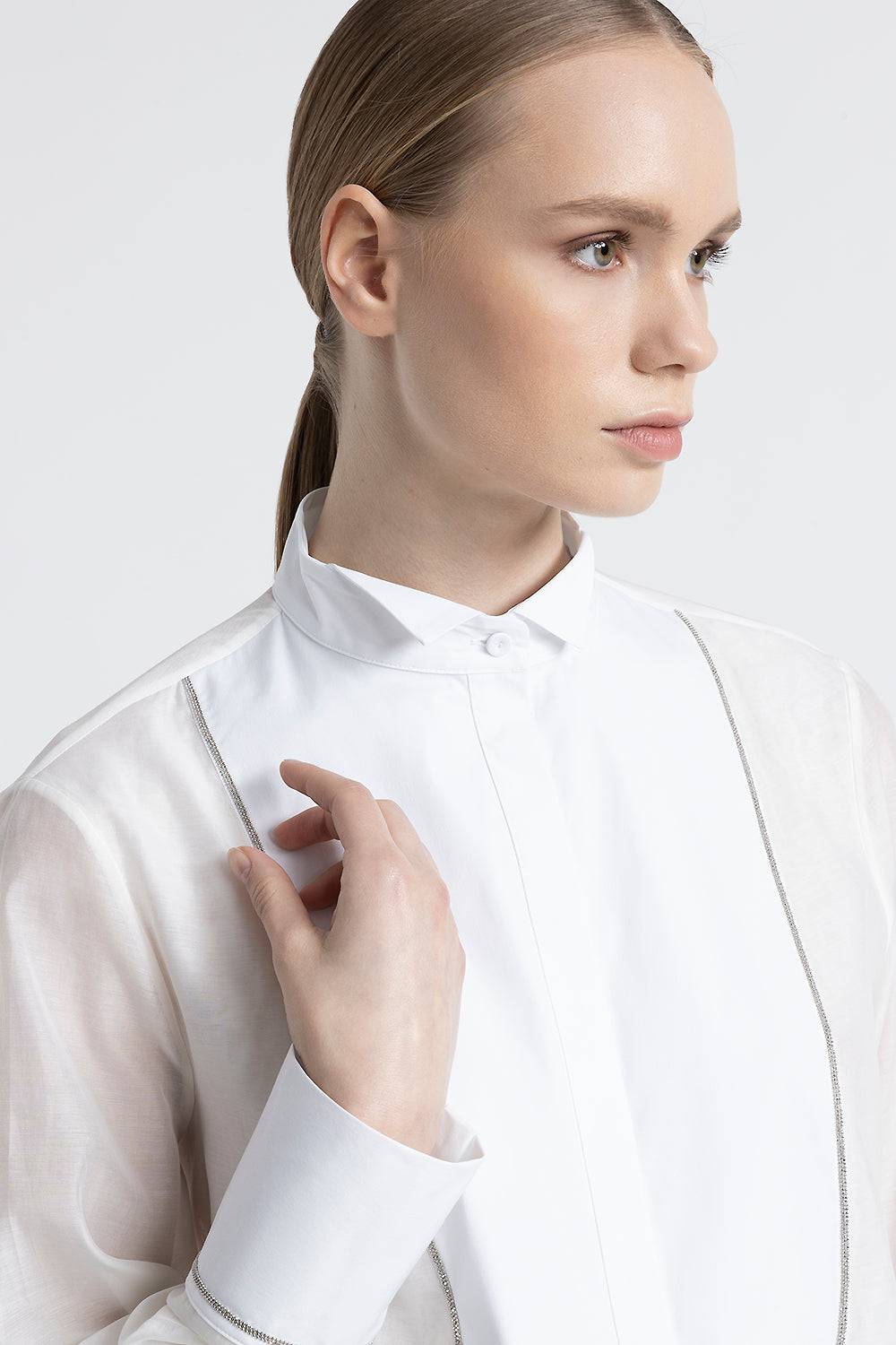 Peserico Camicia in cotone e seta con collo a smoking Offerte stagionali