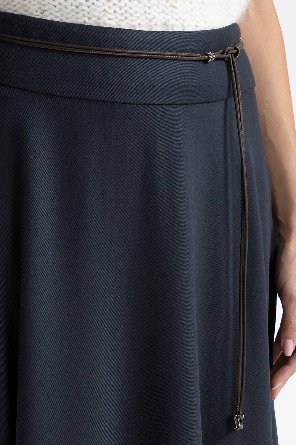 Peserico Gonna lunga in twill di lana e viscosa con cintura Promozione temporanea