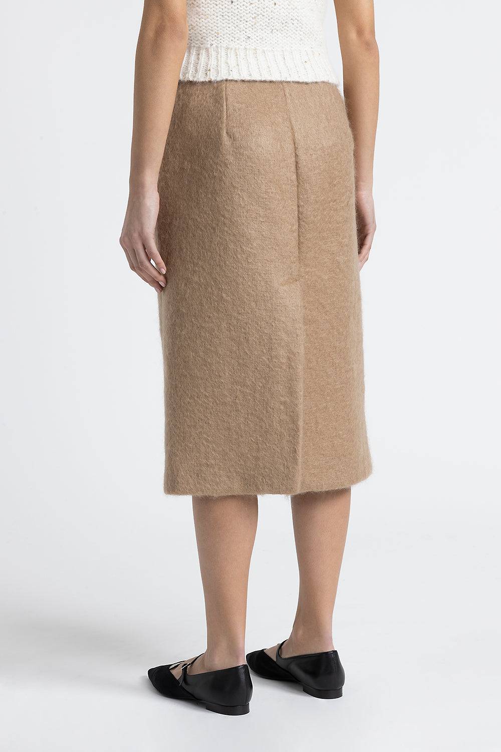 Peserico Gonna a tubino in panno a pelo lungo di lana e mohair Offerta speciale della fabbrica