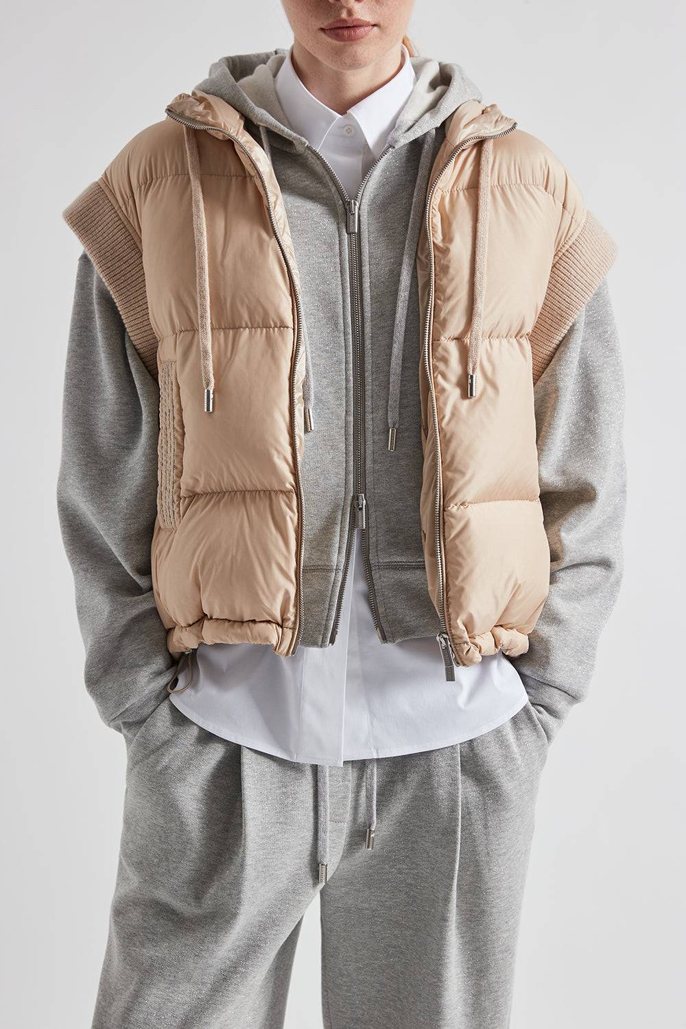 Peserico Gilet in piuma con cappuccio in lana e microfibra Offerta temporanea
