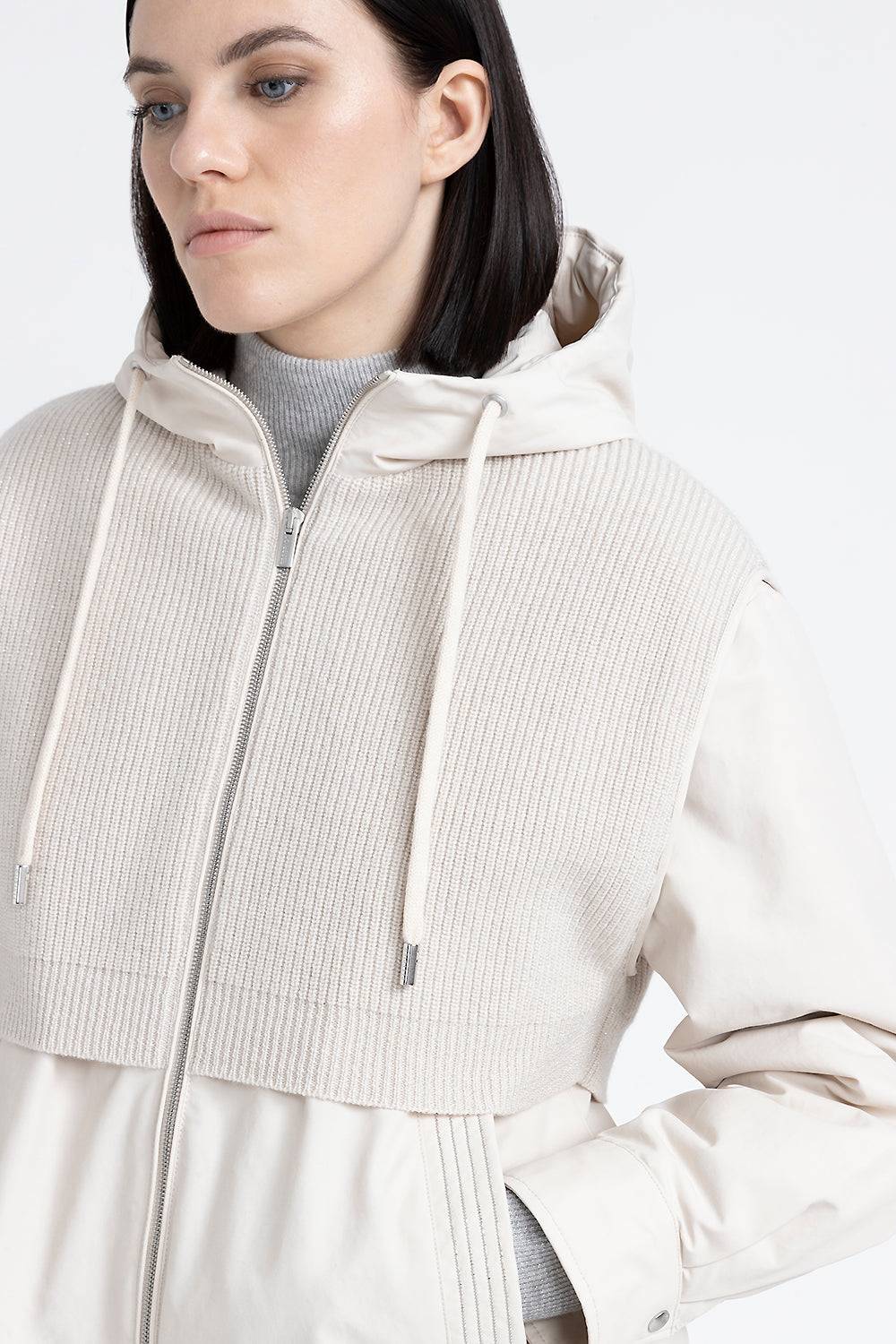 Peserico Giubbino con cappuccio in cotone tecnico, lana e cashmere Lightning offer
