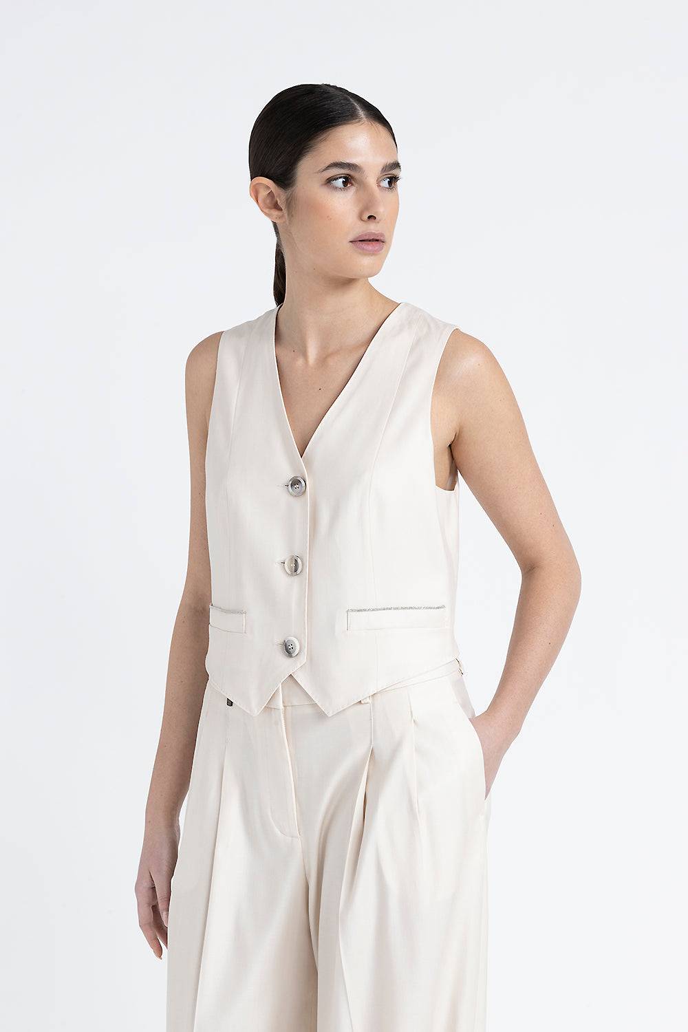 Peserico Gilet monopetto tre bottoni in twill di lana viscosa In Saldo