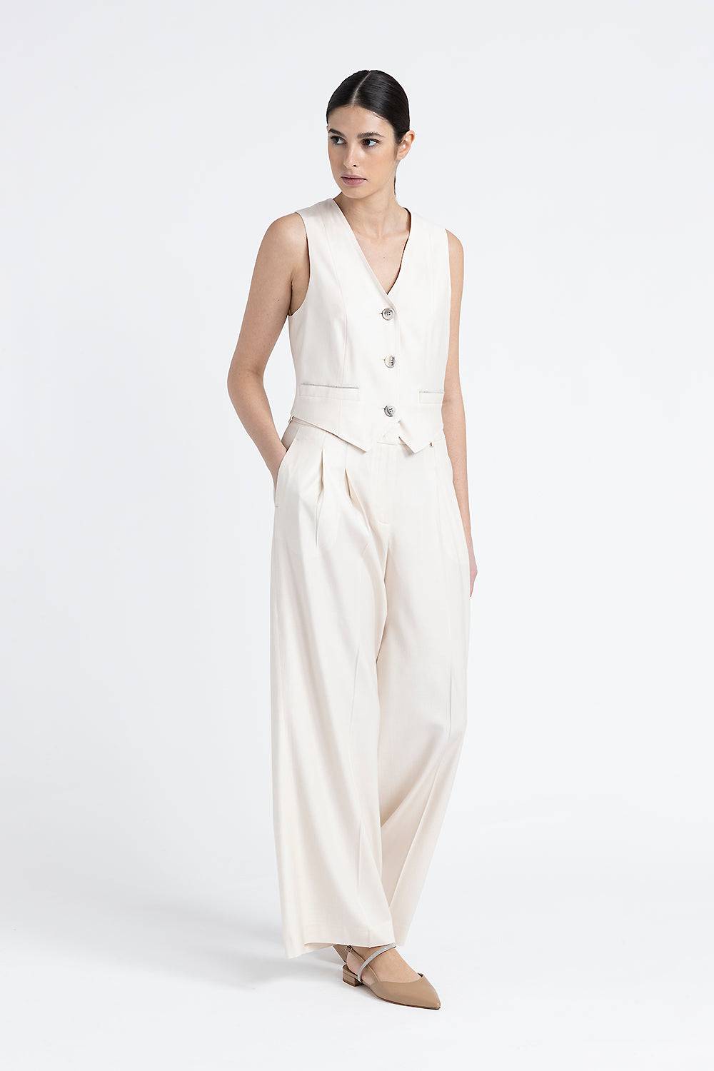 Peserico Gilet monopetto tre bottoni in twill di lana viscosa In Saldo