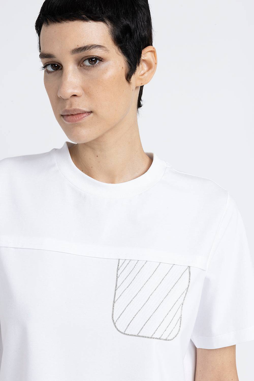 Peserico T-shirt in jersey di cotone con ricamo Sconto di tempo limitato