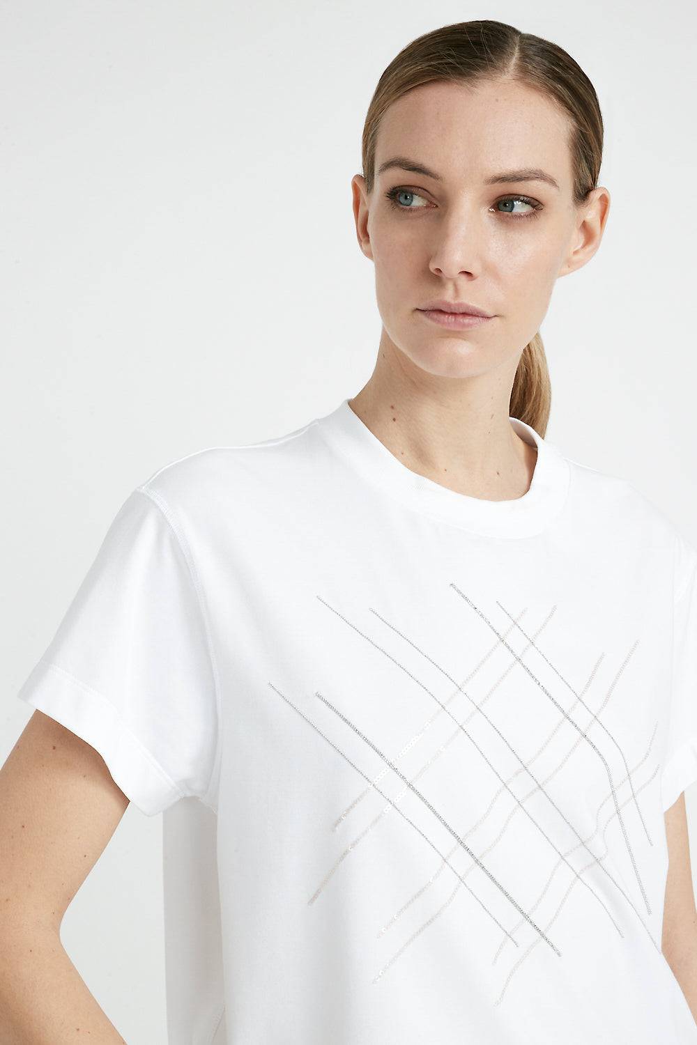 Peserico T-shirt in jersey di cotone con ricamo Negozio online di fabbrica