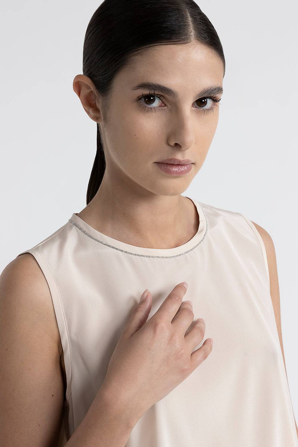 Peserico Top girocollo in crepe de chine di seta Grande vendita