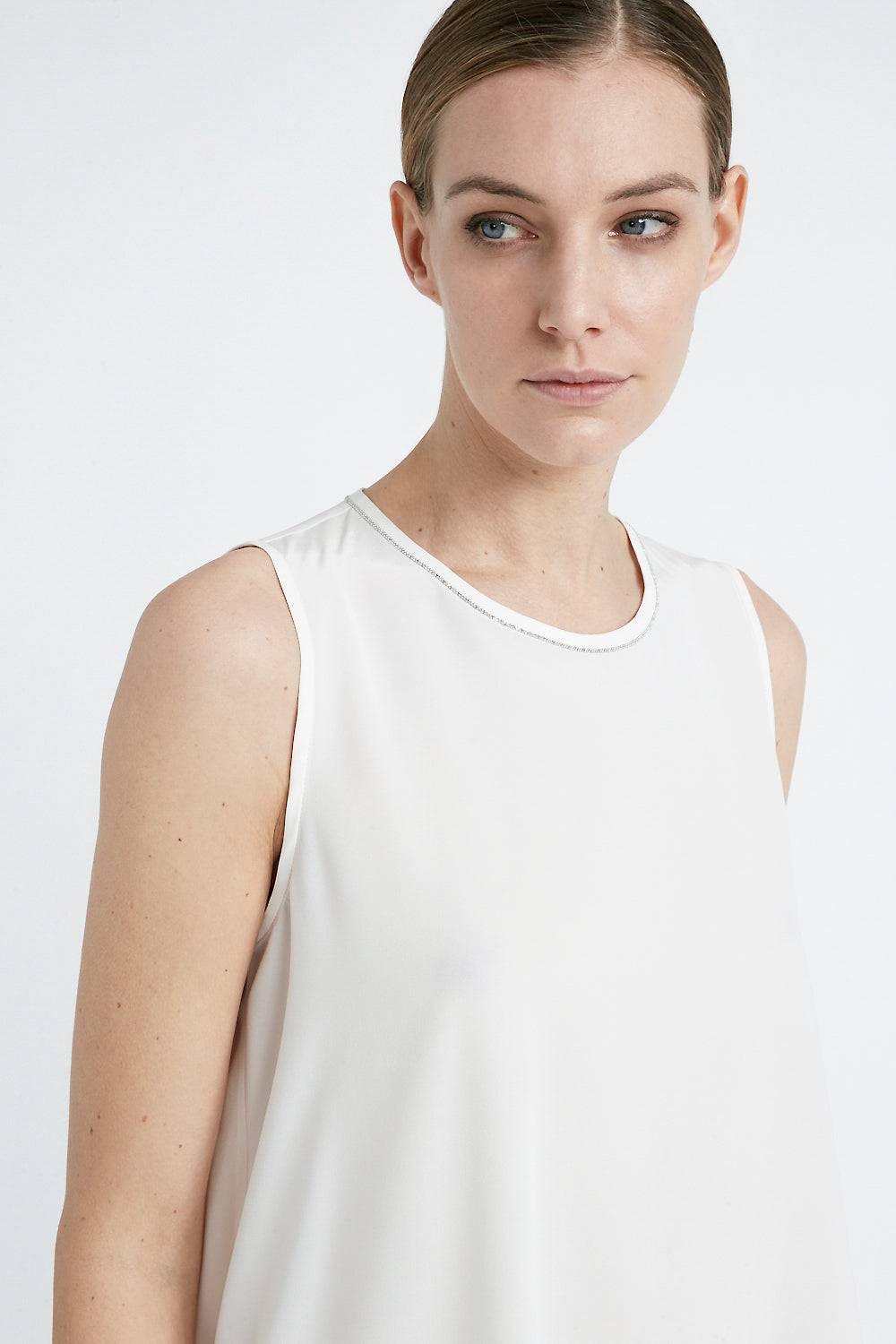 Peserico Top girocollo in crepe de chine di seta Flash Sale