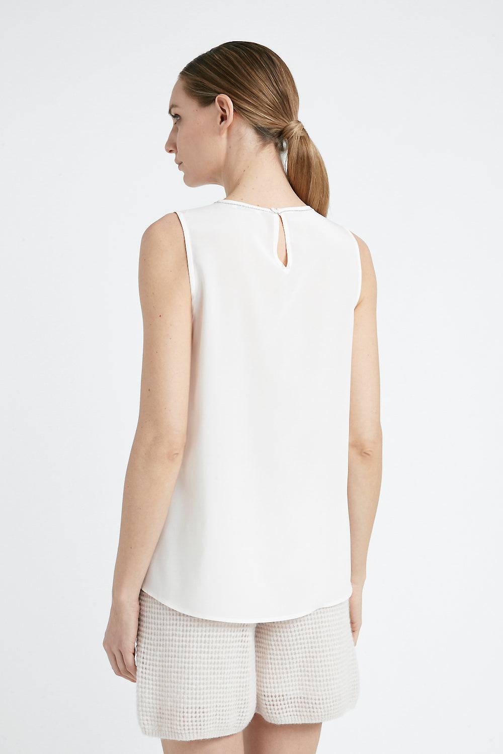 Peserico Top girocollo in crepe de chine di seta Flash Sale