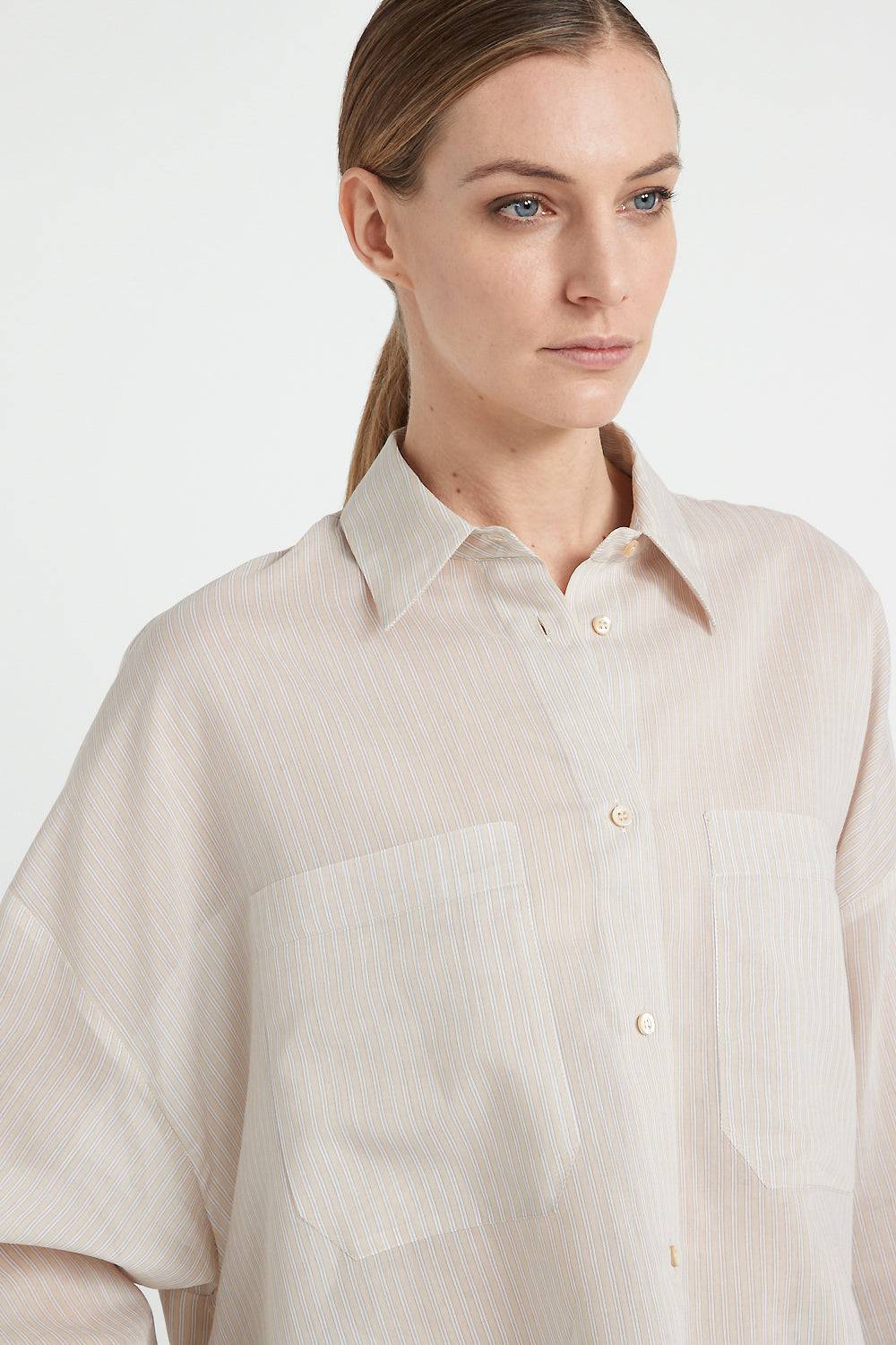Peserico Camicia in organza rigata di cotone e seta Shopping online