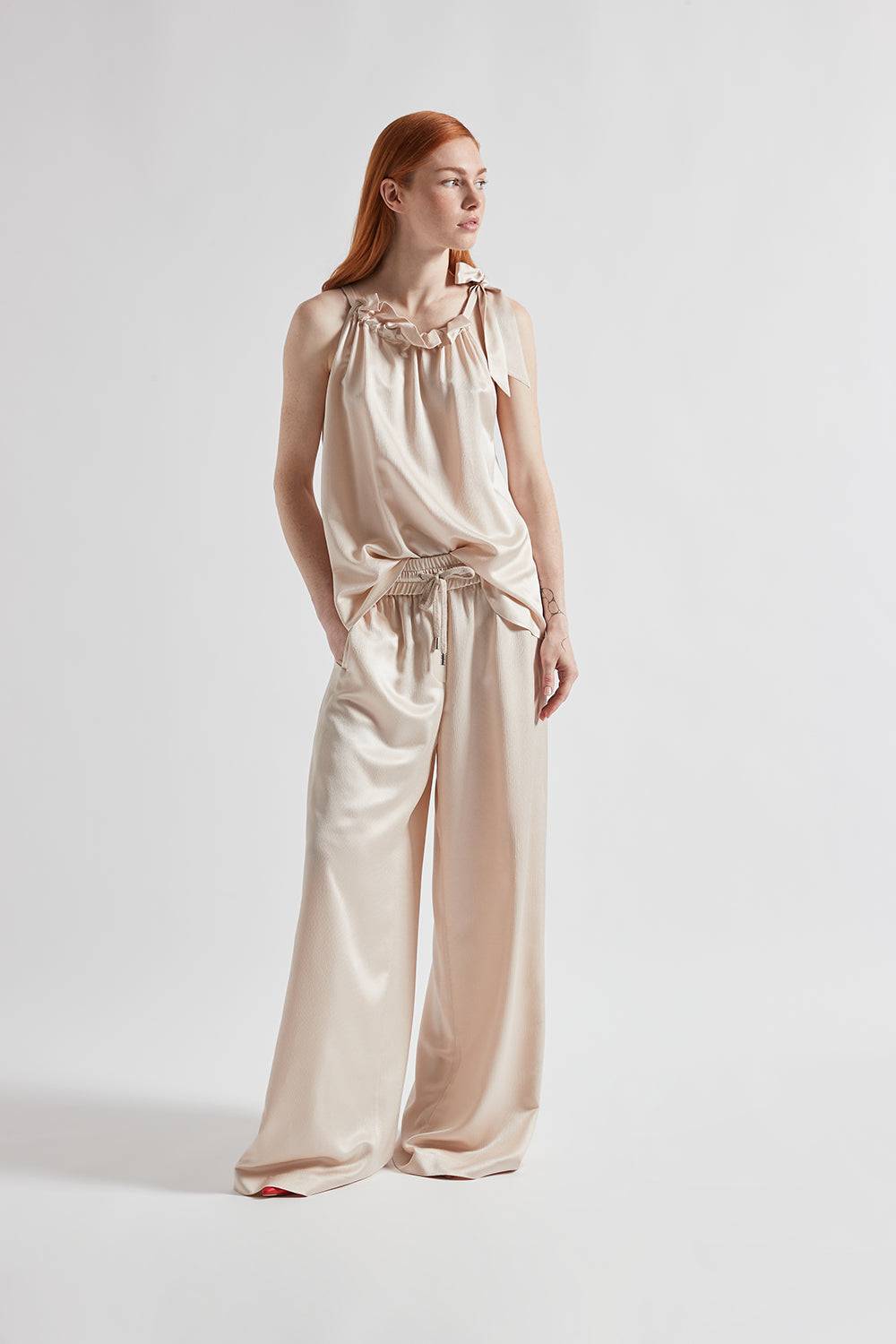 Peserico Pantalone wide semilucido in lana e viscosa Offerta San Valentino