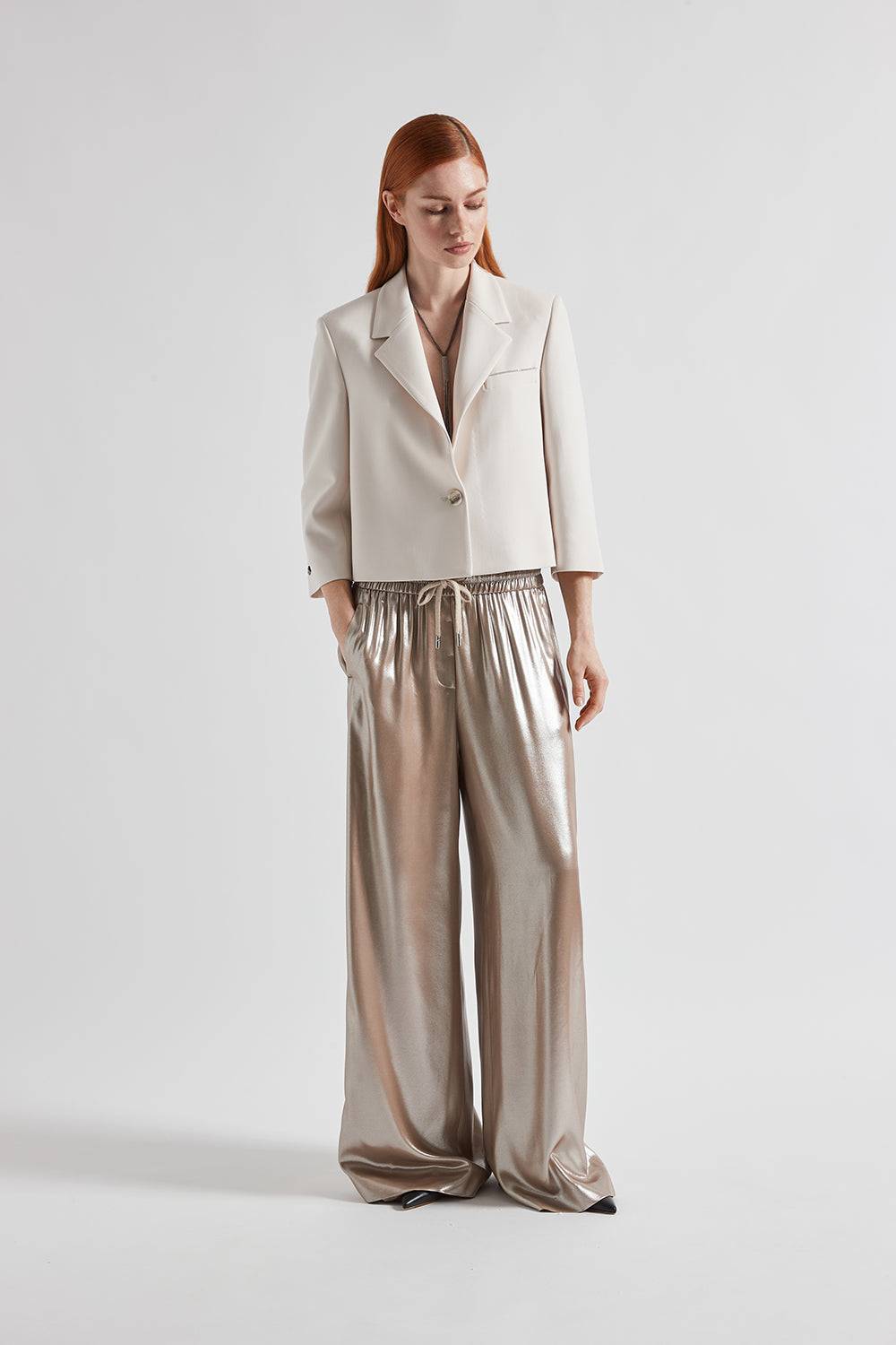 Peserico Pantalone in fluido twill laminato argento Offerta Anniversario