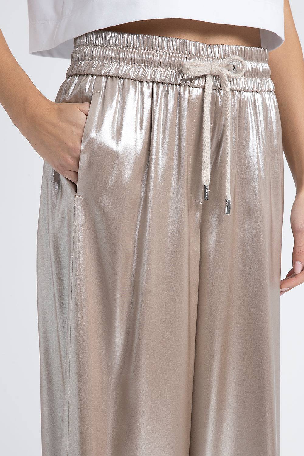Peserico Pantalone in fluido twill laminato argento Offerta Anniversario