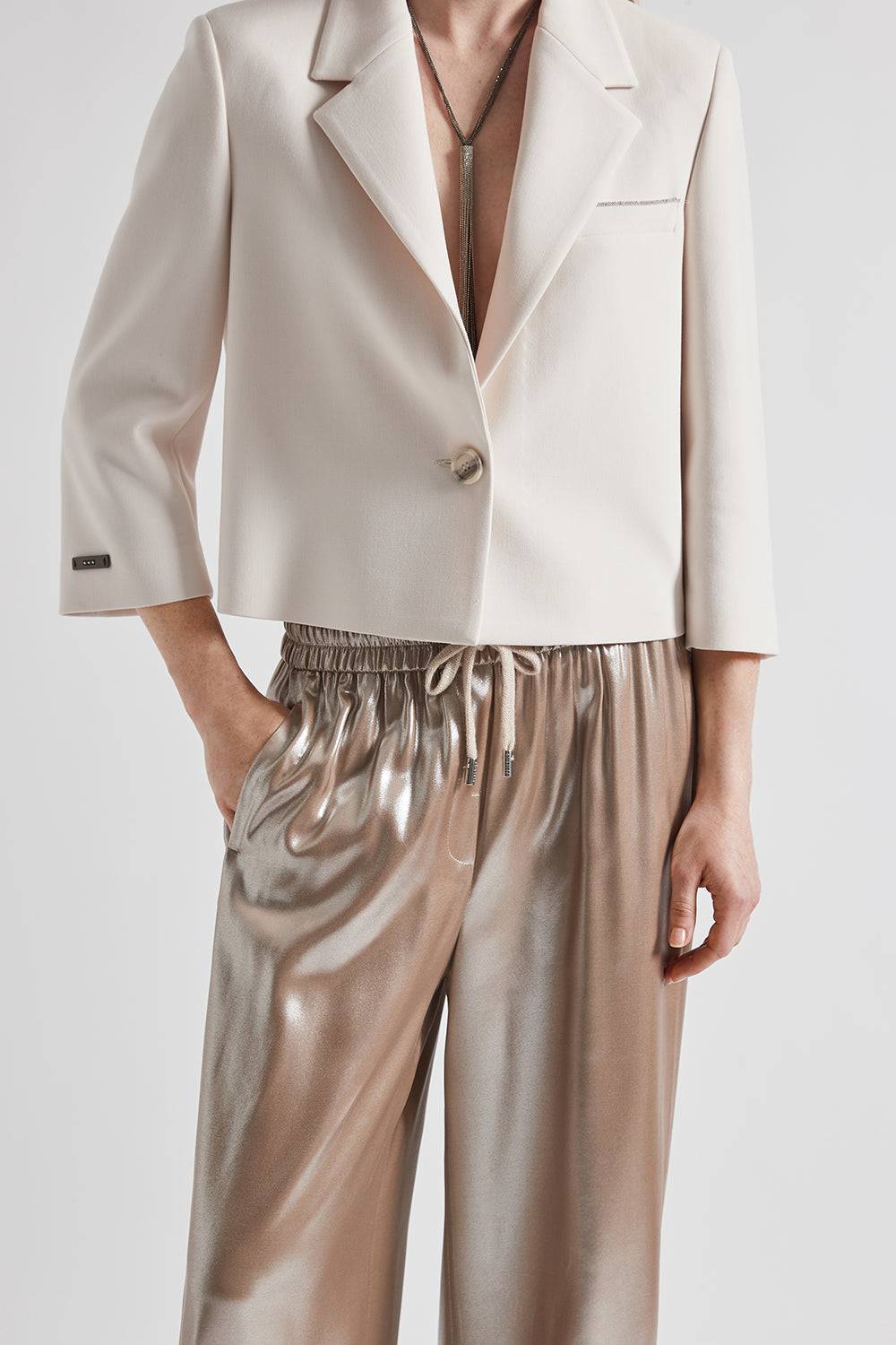 Peserico Pantalone in fluido twill laminato argento Offerta Anniversario