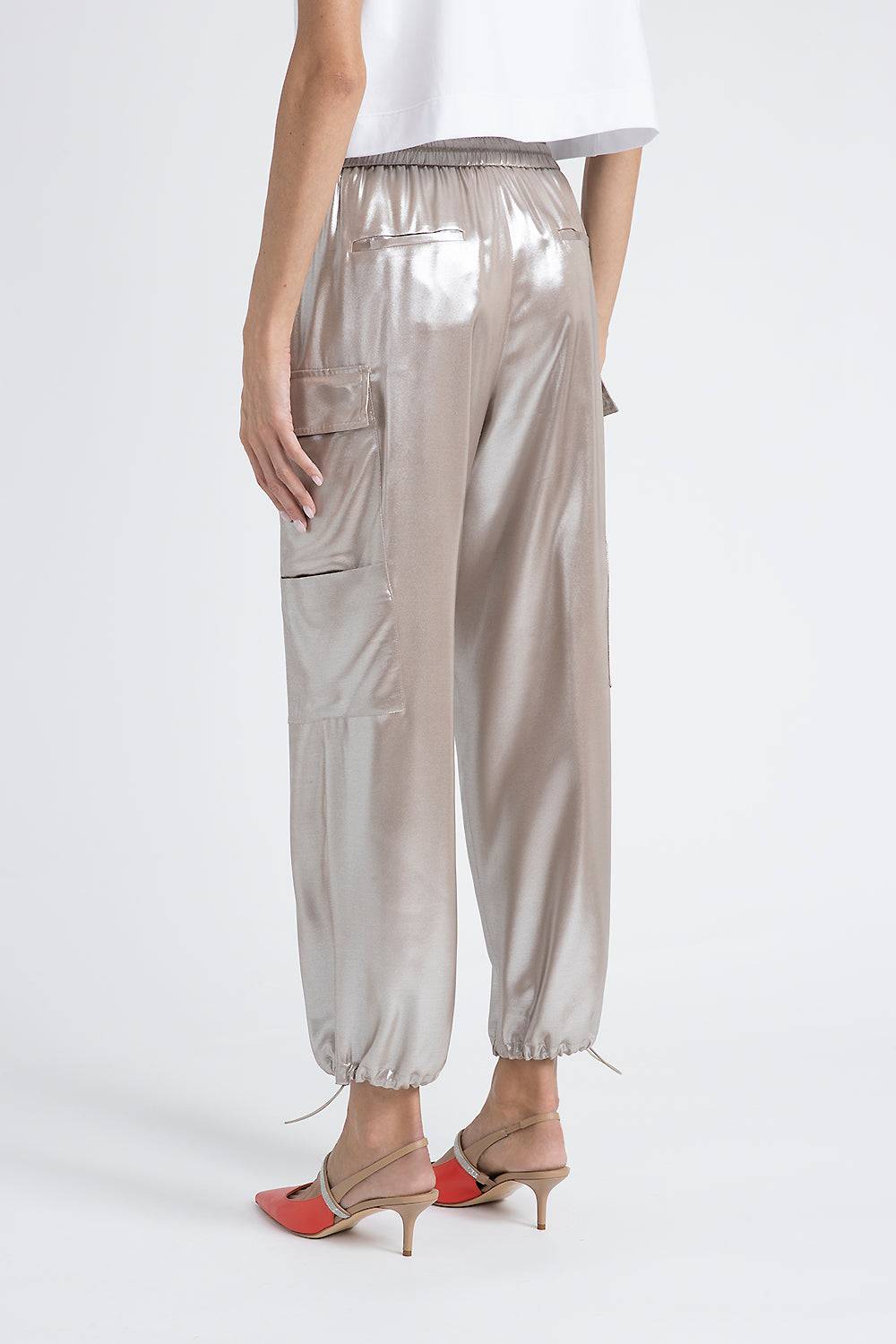 Peserico Pantalone baggy in fluido twill di viscosa laminato argento Latest fashion