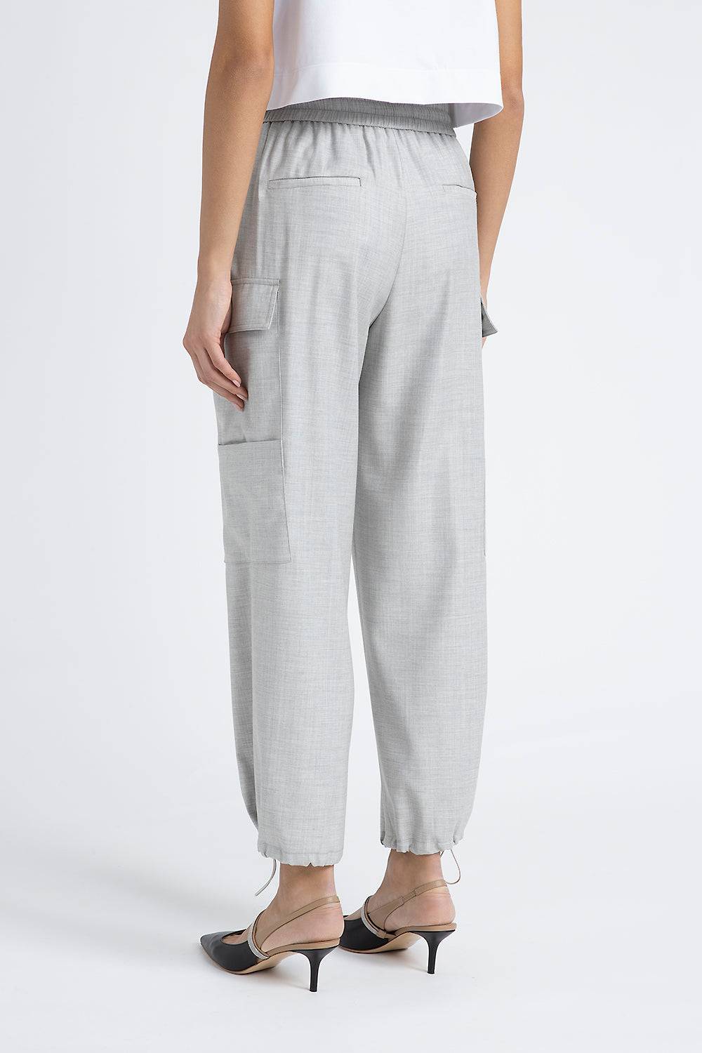 Peserico Pantalone baggy con tasche cargo in lana viscosa Offerte stagionali