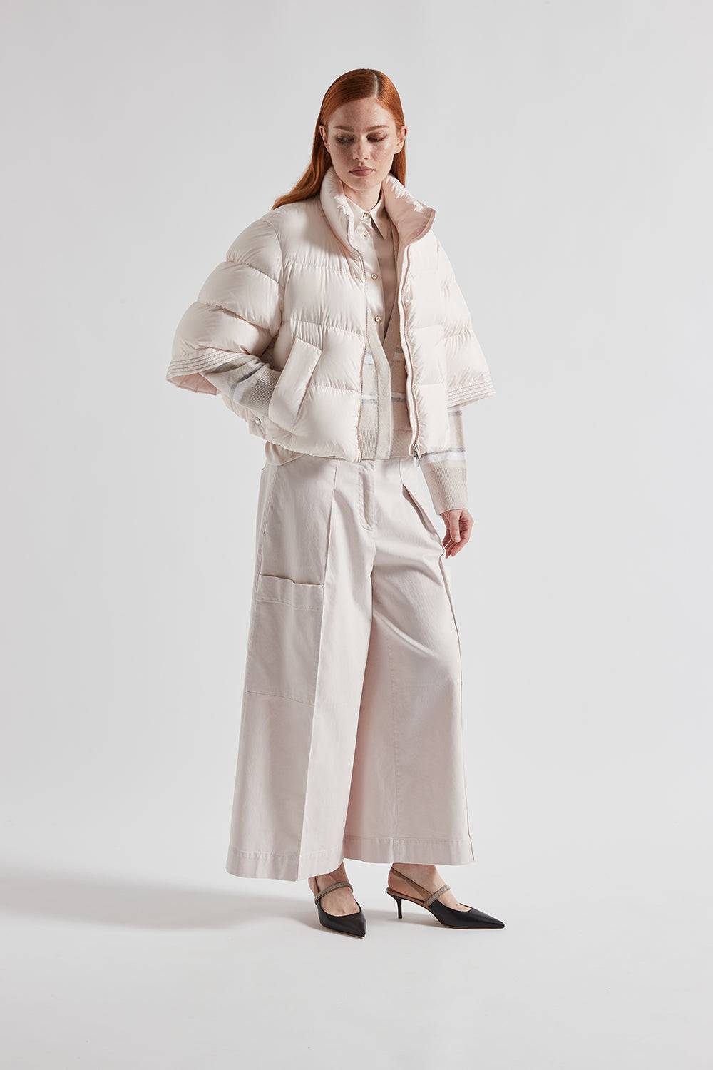 Peserico Pantalone gamba larga in gabardina di cotone seta tencel Liquidazione