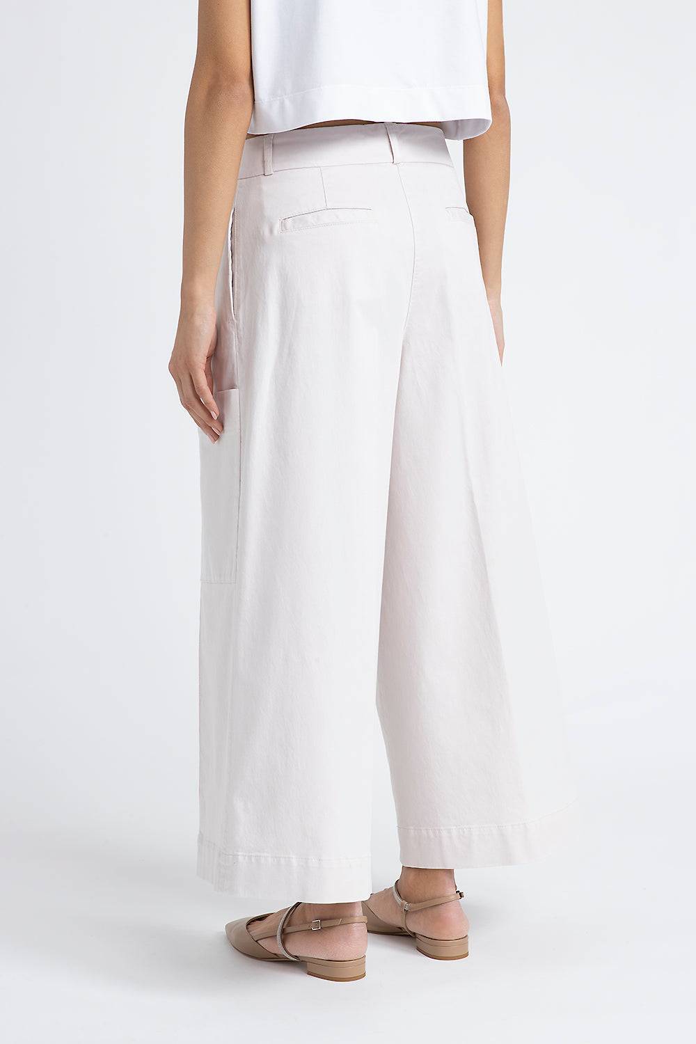 Peserico Pantalone gamba larga in gabardina di cotone seta tencel Liquidazione