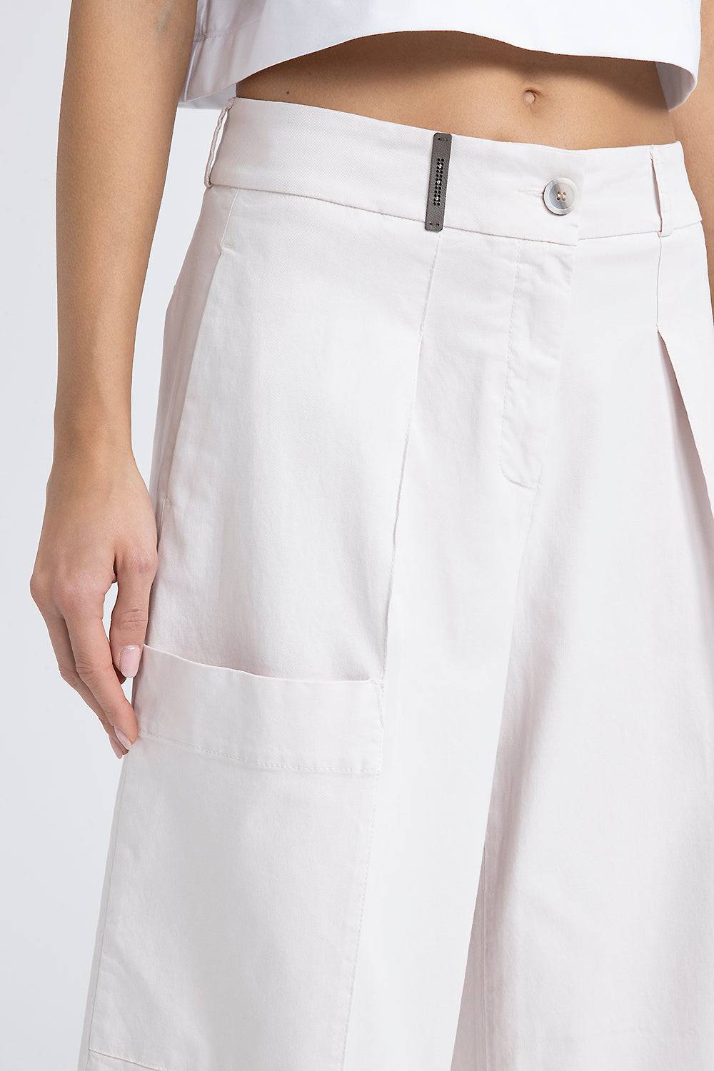 Peserico Pantalone gamba larga in gabardina di cotone seta tencel Liquidazione