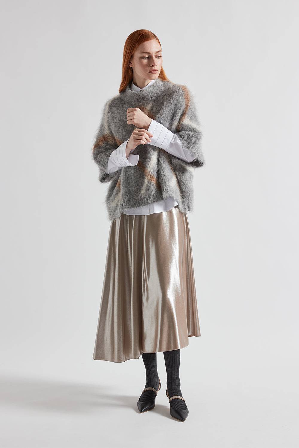 Peserico Gonna midi asimmetrica in twill laminato argento Officina
