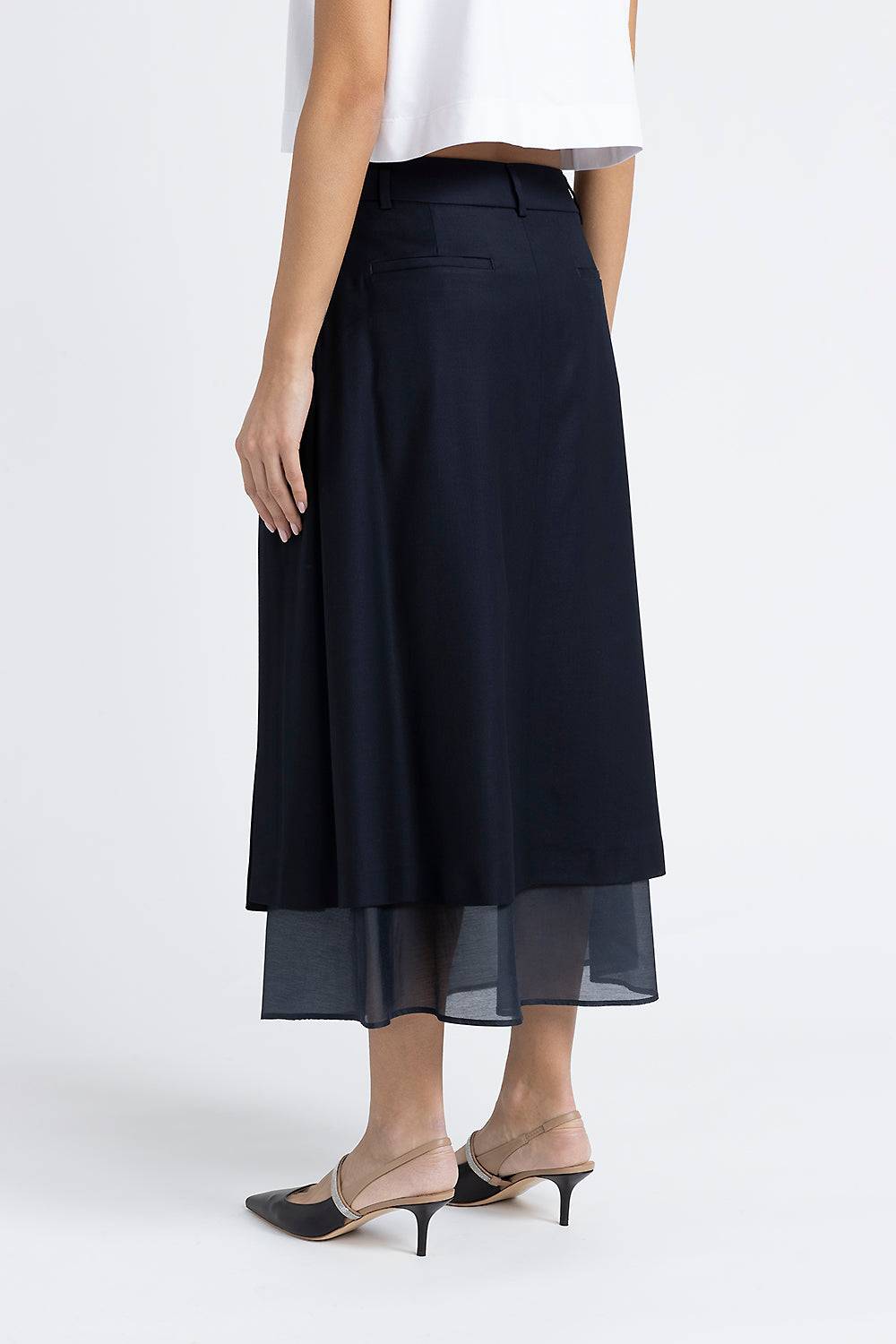 Peserico Gonna midi in twill di lana viscosa e organza Black Friday Prezzi