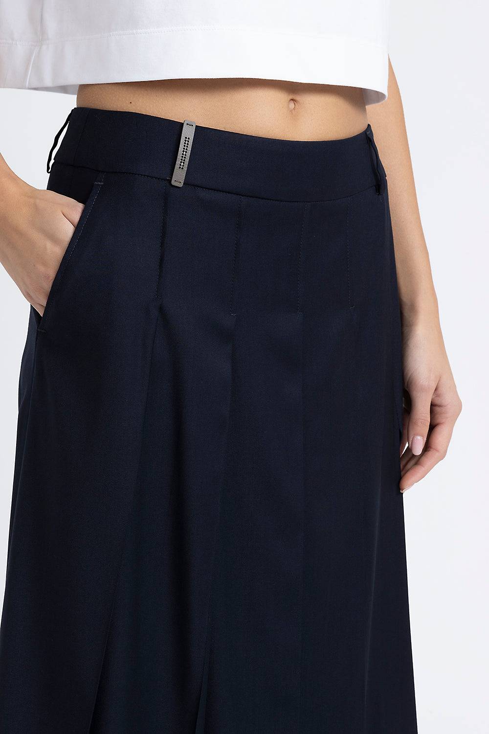 Peserico Gonna midi in twill di lana viscosa e organza Black Friday Prezzi