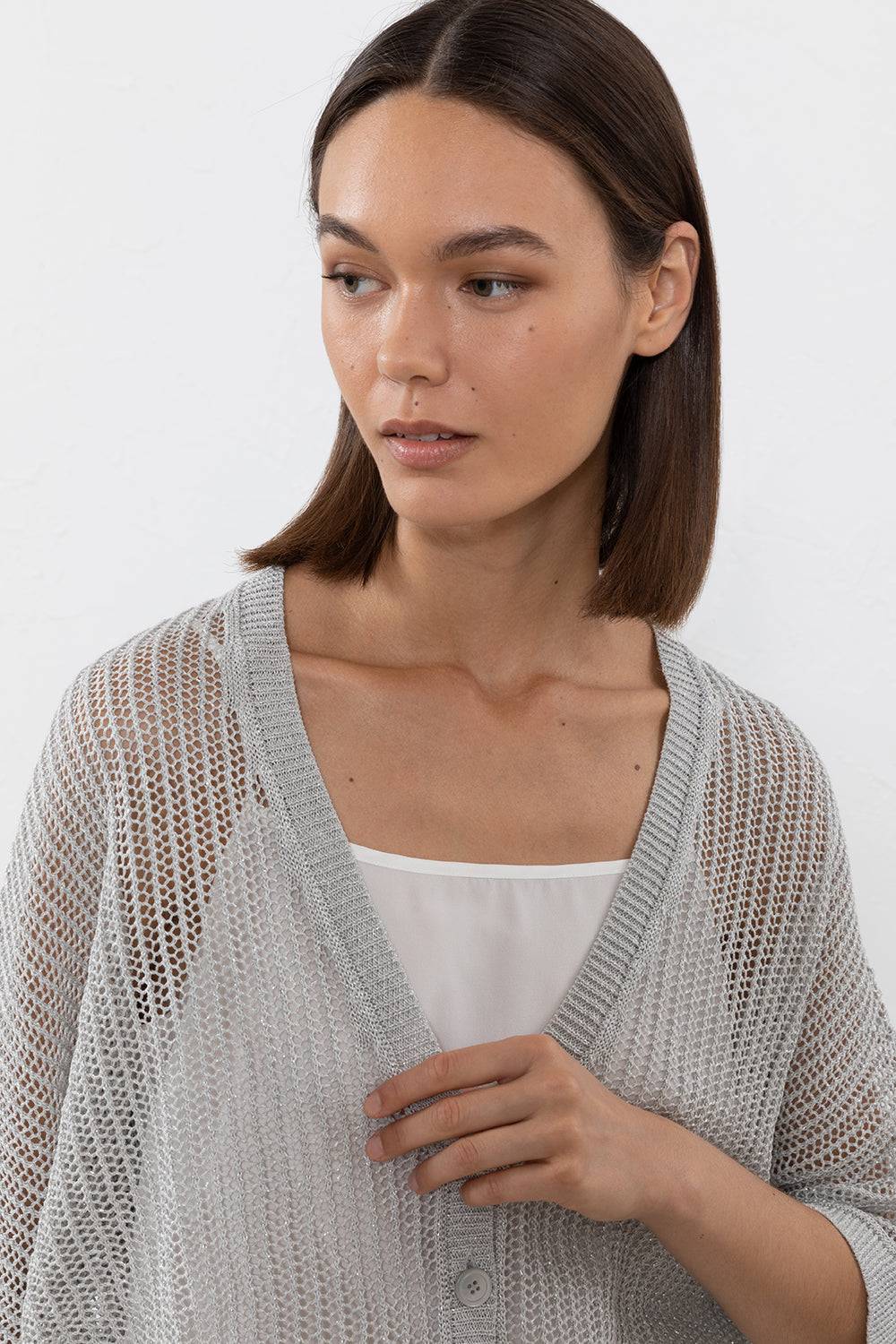 Peserico Maglia in filato di lino cotone crepe e lurex Convenienza