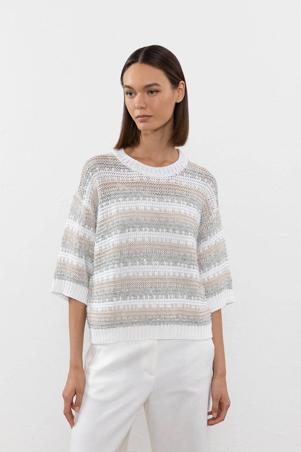 Peserico Maglia in filato di viscosa, lino, tencel e paillettes Sconto