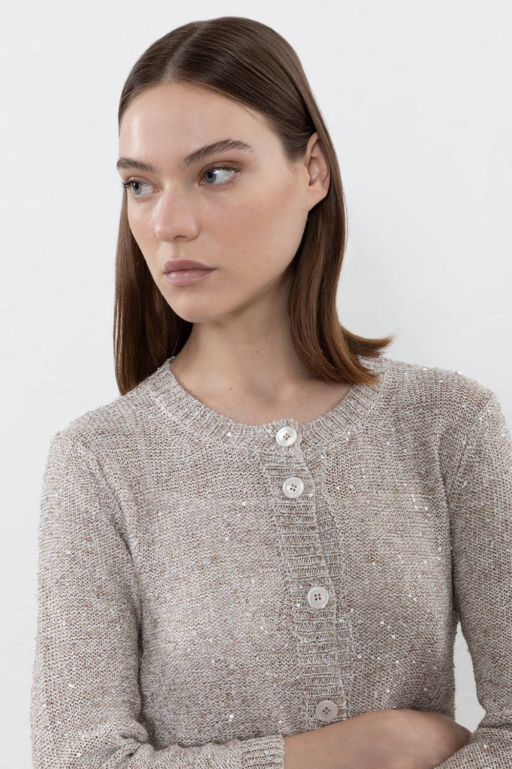 Peserico Maglia in filato di misto lino, viscosa e tencel con paillettes Economico