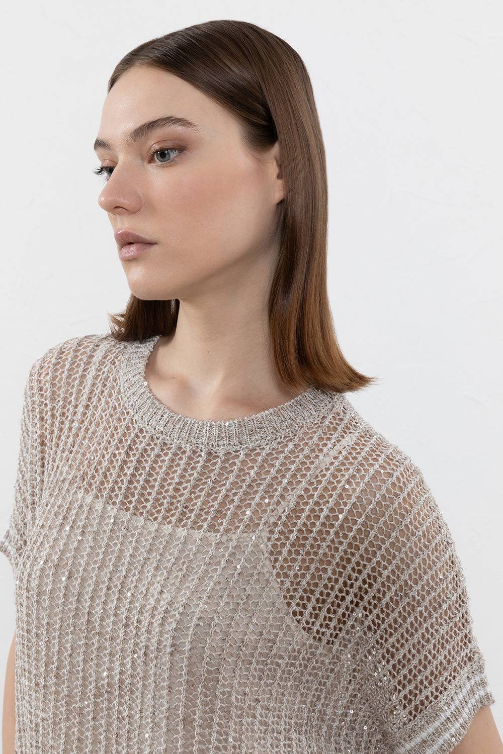 Peserico Maglia in filato di lino, viscosa e paillettes In Vendita