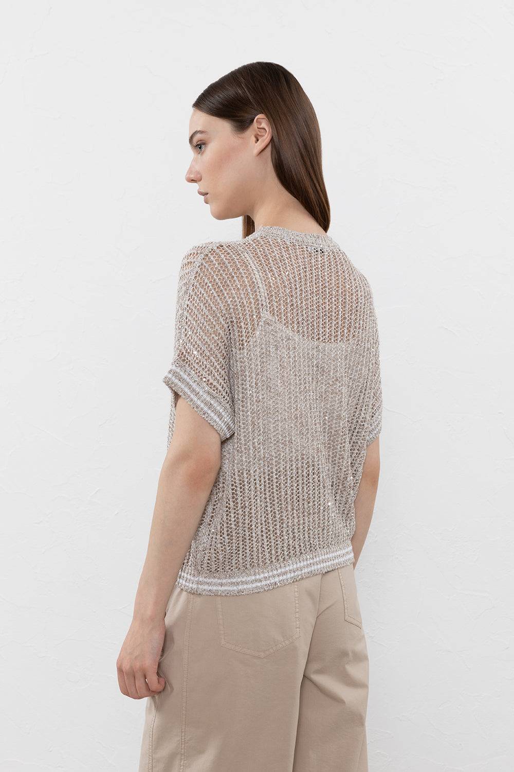 Peserico Maglia in filato di lino, viscosa e paillettes In Vendita