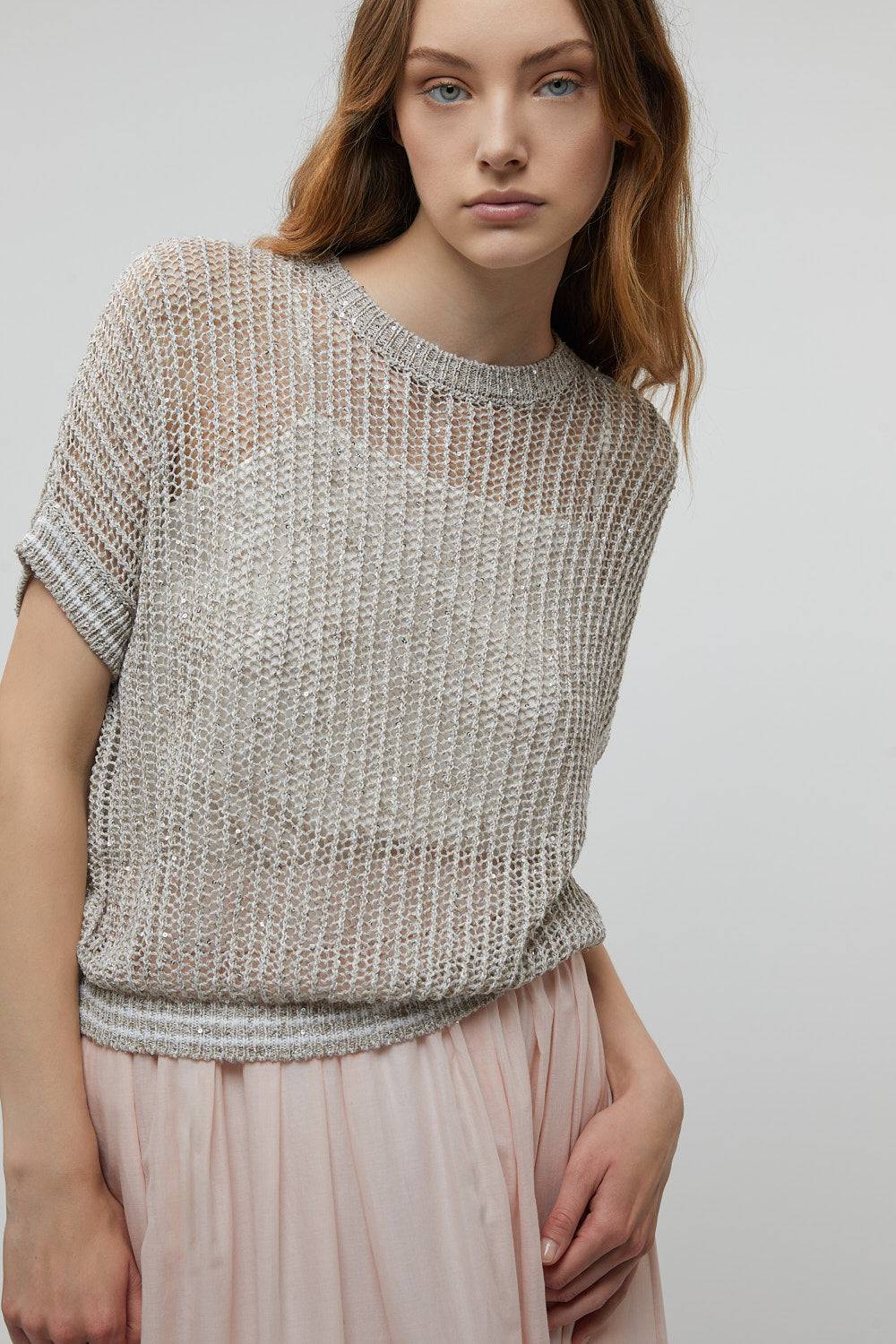 Peserico Maglia in filato di lino, viscosa e paillettes In Vendita