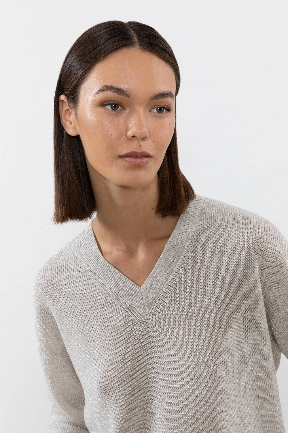 Peserico Maglia in filato di lino cotone crepe e lurex Offerte