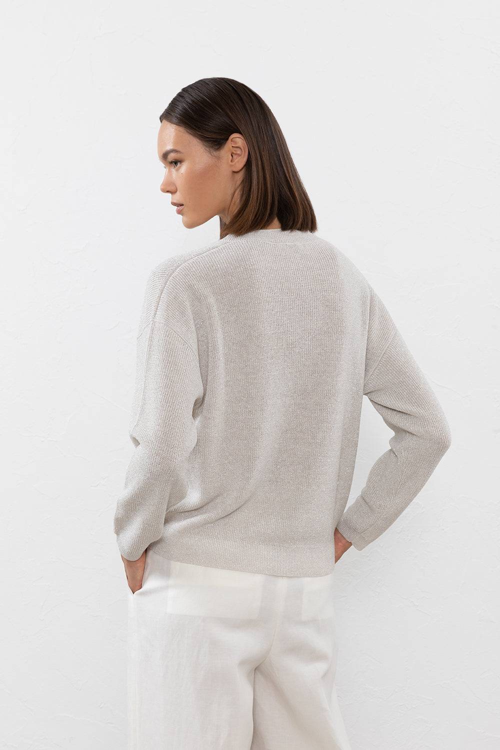 Peserico Maglia in filato di lino cotone crepe e lurex Offerte