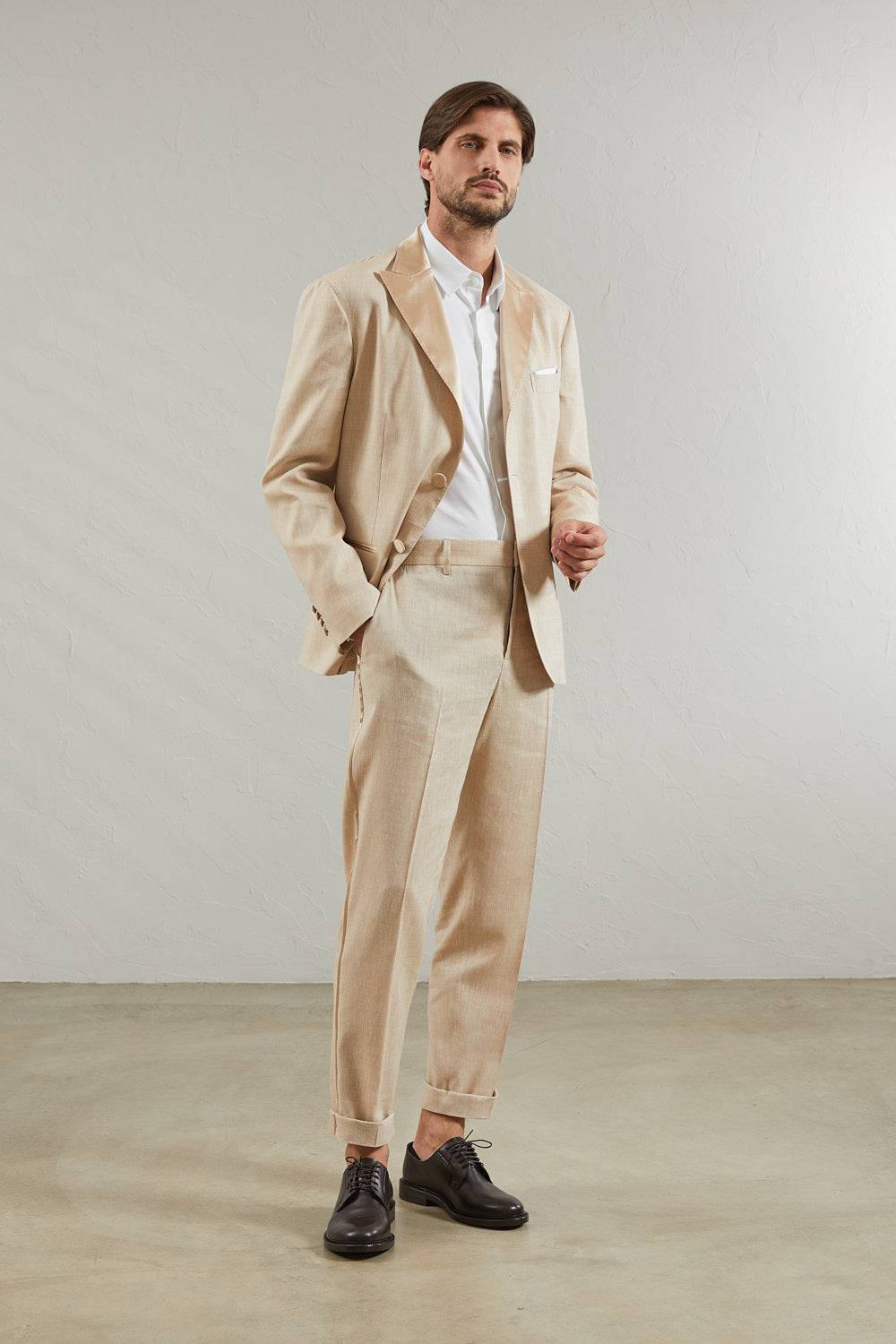 Peserico Pantalone classico in tela Estrato di lana e lino Black Friday Prezzi