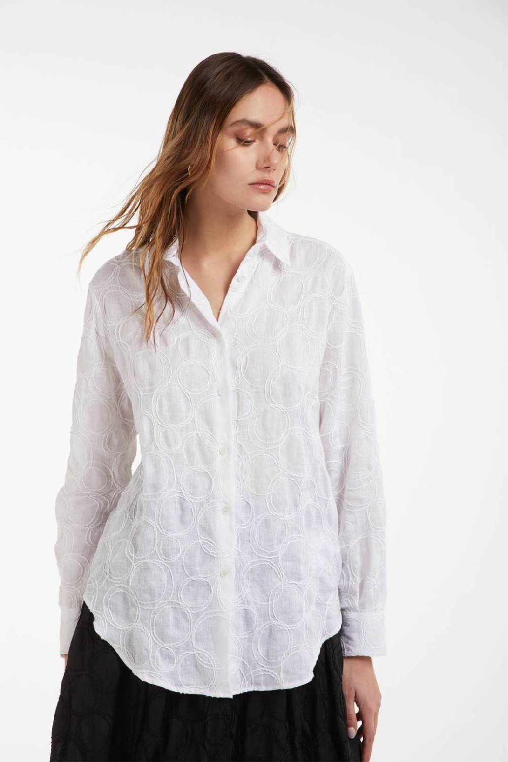 Piazza Sempione Camicia in lino e cotone ricamata Saldi