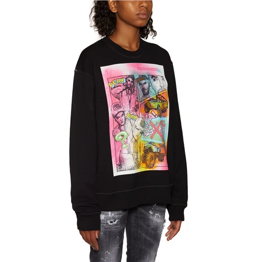 DSQUARED FELPA IN COTONE CON STAMPA Black Friday Prezzi