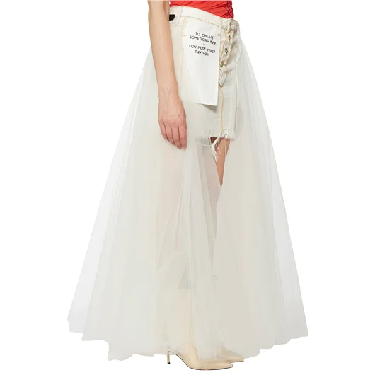 BEN TAVERNITI UNRAVEL GONNA LUNGA IN DENIM E TULLE Vendite Flash