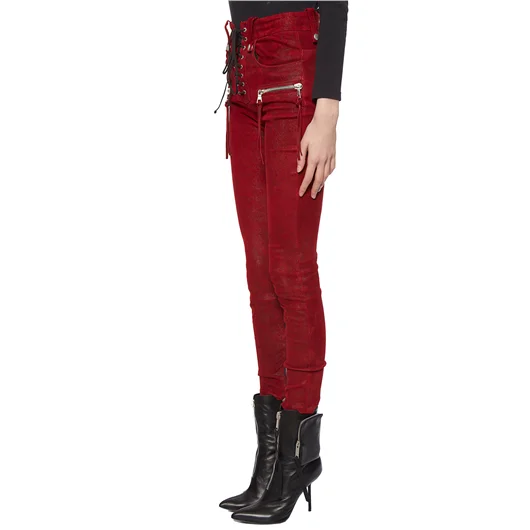 BEN TAVERNITI UNRAVEL PANTALONI IN PELLE STRETCH LACEUP Vendita Calda