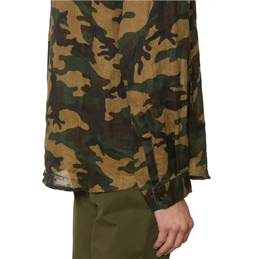 DANIELE ALESSANDRINI CAMICIA CAMOUFLAGE IN LINO Comprare a buon mercato