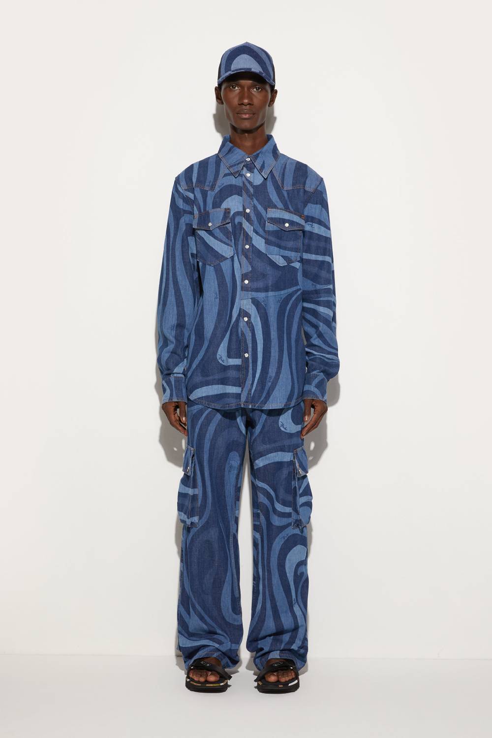 Pucci Camicia in denim con stampa Marmo Nuovo