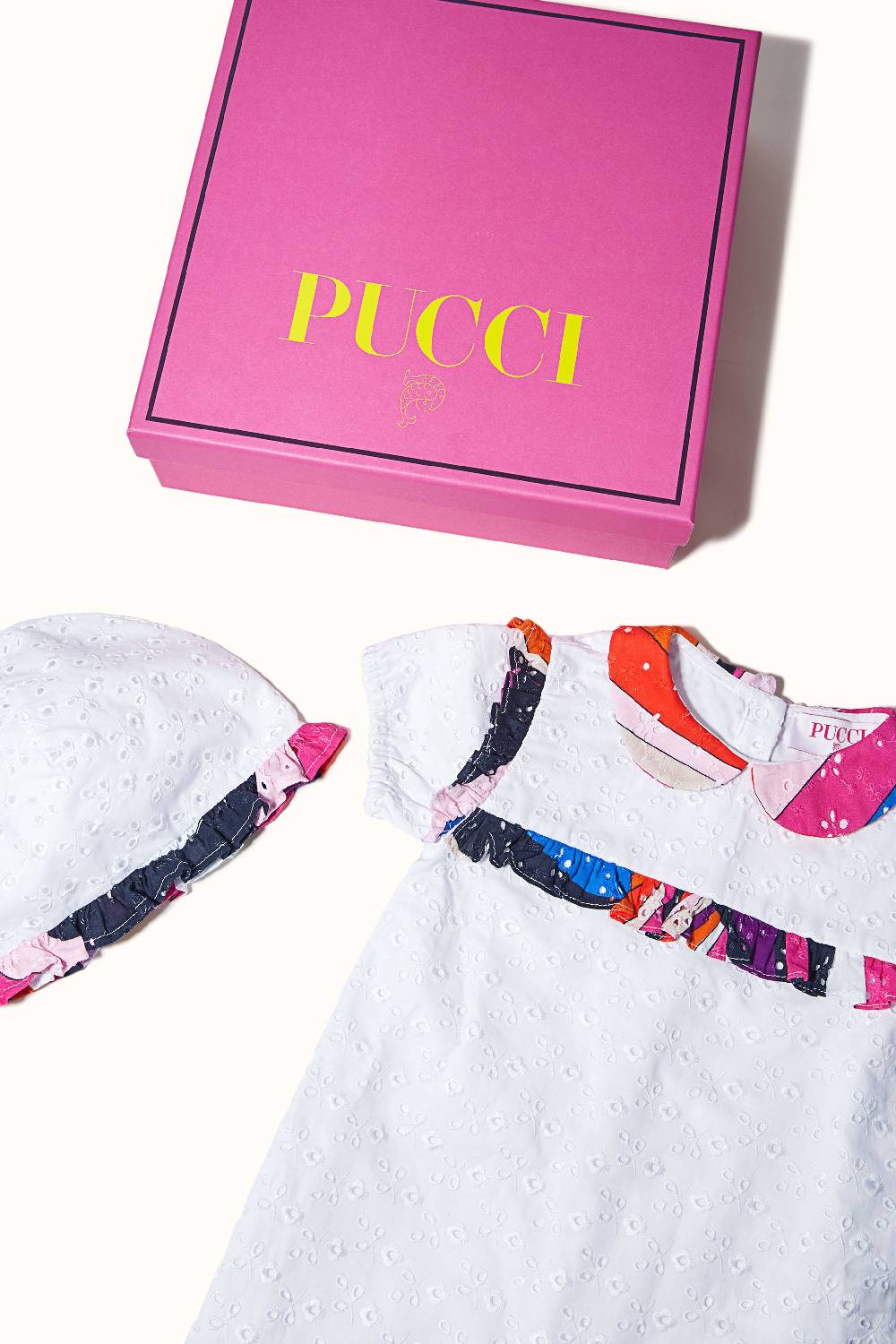 Pucci Completo neonato in sangallo con inserti Iride Hotsell