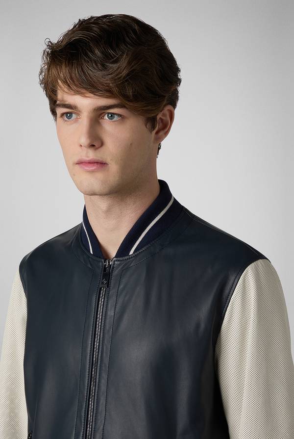 Pull Pal Zileri Varsity Jacket in nappa bicolore blu e panna Spedizione Gratuita